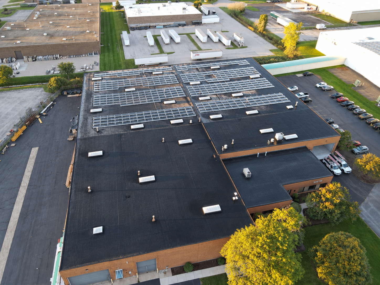 Aerial view of the Kingspan industrial roof and surrounding industrial park