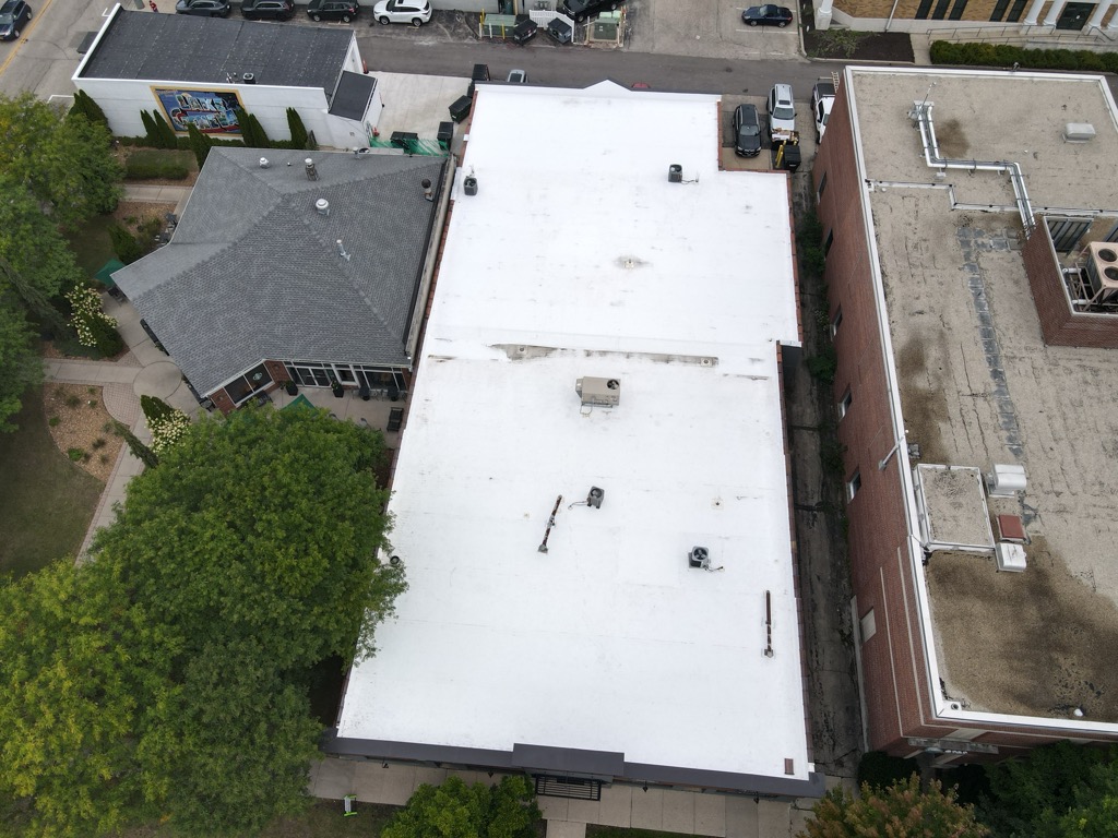 Aerial view of the Wellspring Pavilion roof in Lake Geneva, Wisconsin